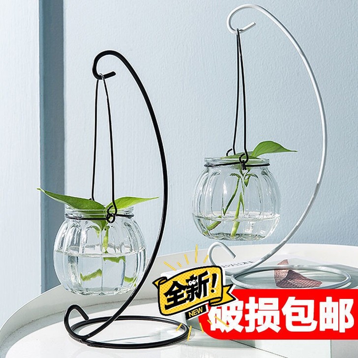 悬挂客厅插花吊瓶创意花盆装饰品透明玻璃花瓶...