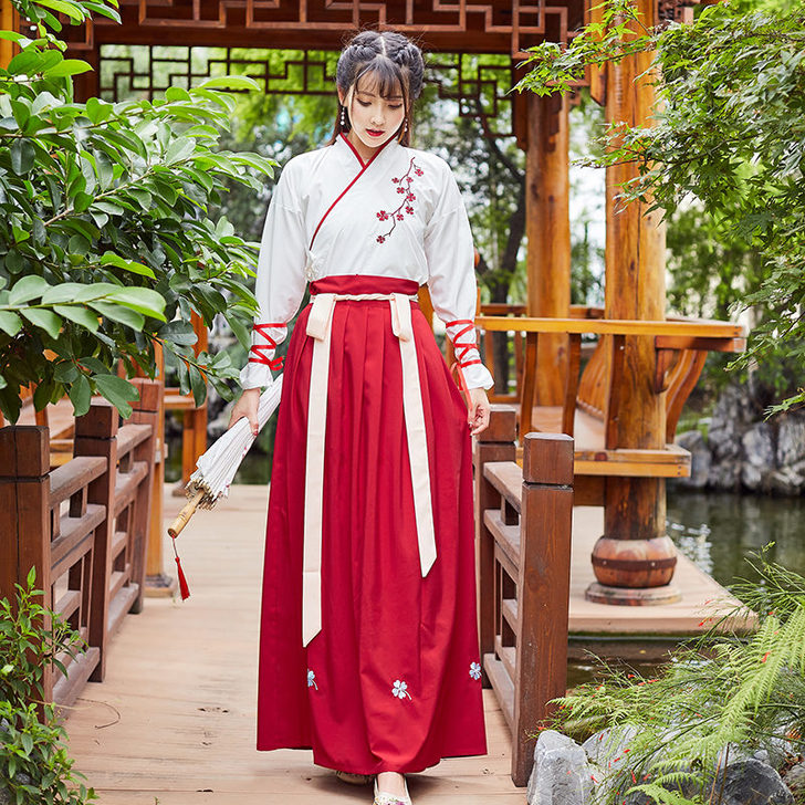 改良汉服女古装中国风汉元素仙女学生交领齐腰...