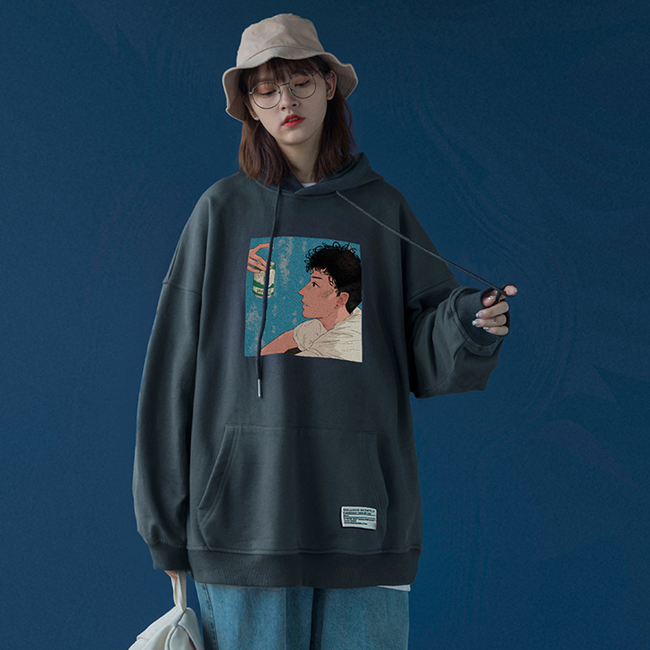 古着vintage卫衣女早秋薄款连帽上衣韩...