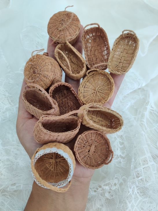 娃用微缩篮子 纸藤藤编花篮 水果篮 娃屋道...