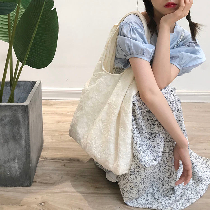 韩系温柔风~米色花朵蕾丝单肩包简约百搭女生...