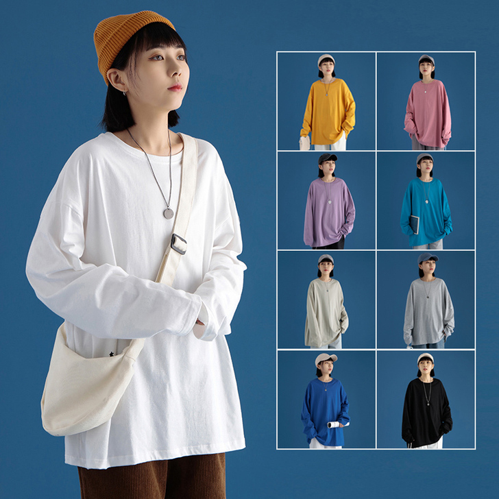 白色t恤女ins潮2021新款长袖春韩版宽...