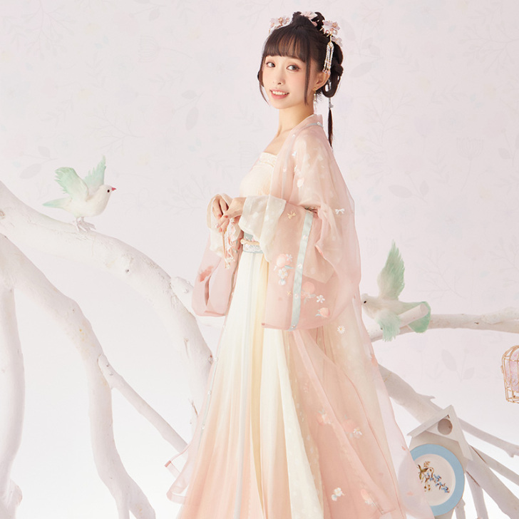 十三余小豆蔻儿[白桃乌龙]直领对襟长衫长褙...