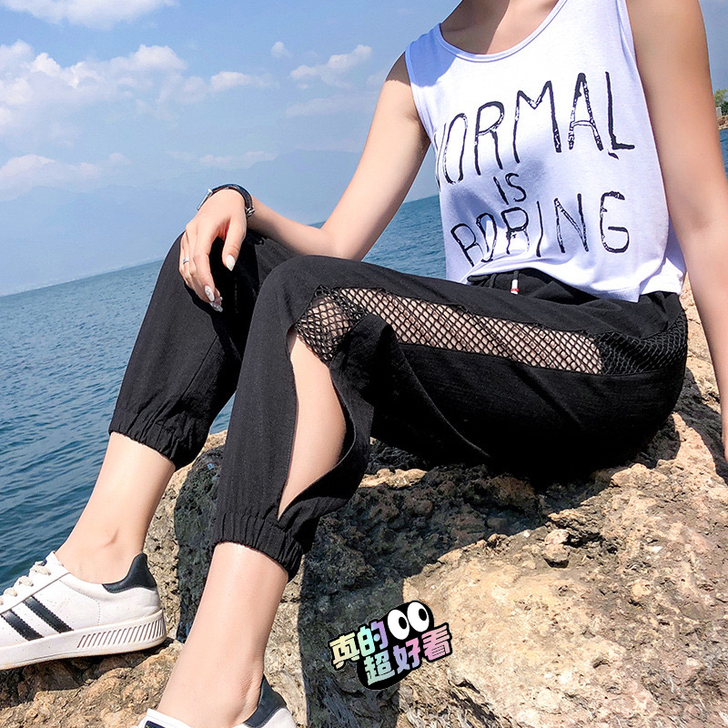 2021夏季薄款冰丝运动裤女网纱透气显瘦百...