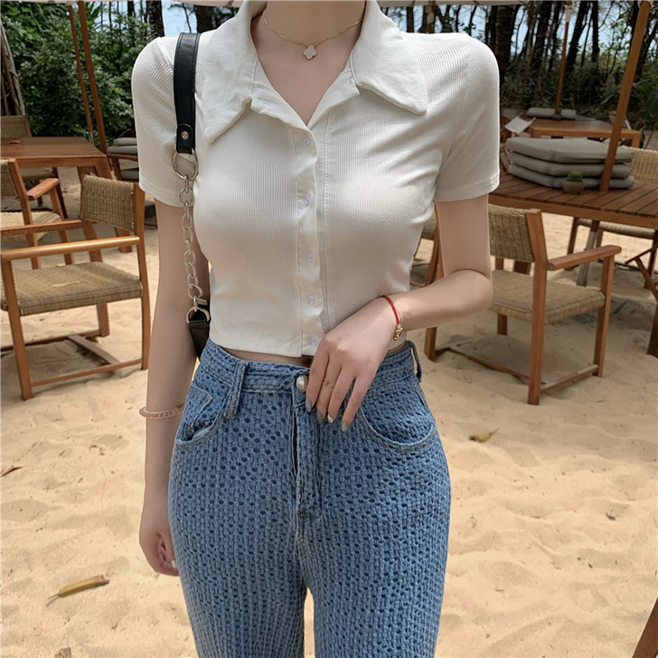 2021夏季网红百搭T恤女设计感小众修身短...