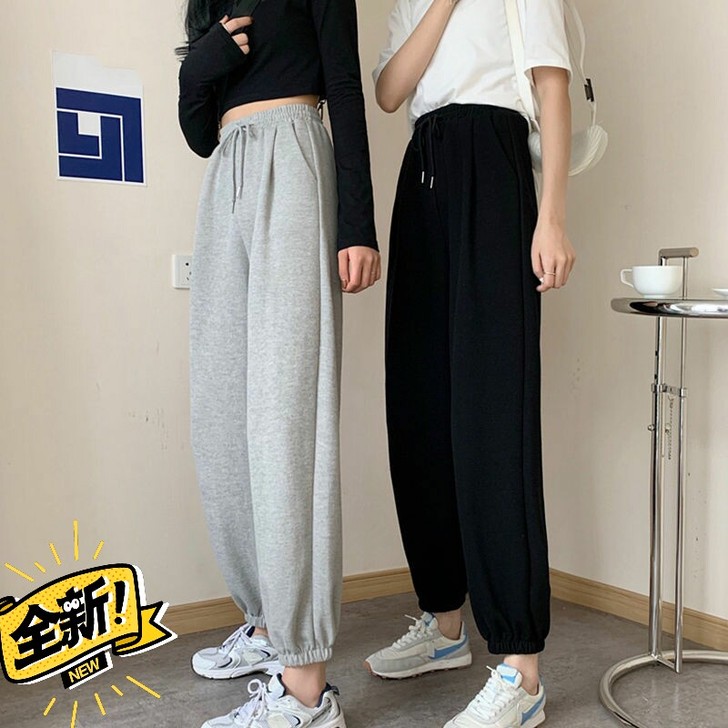 大清仓/春夏新款束脚裤女高腰直筒灰色运动裤...