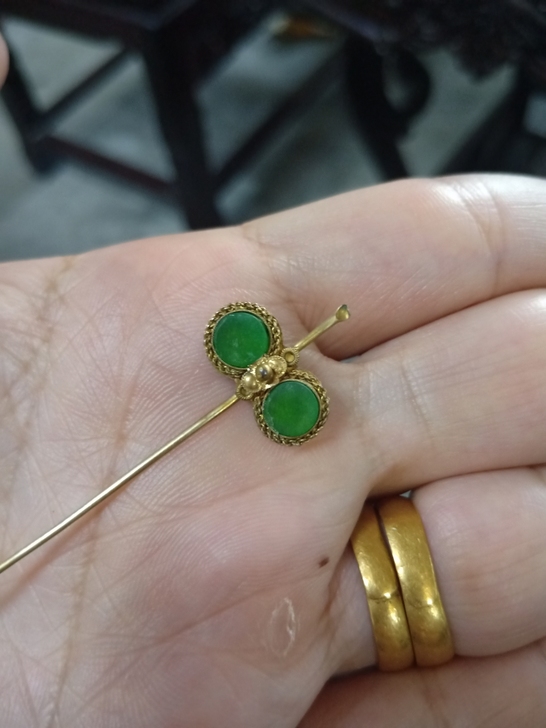 老银饰品高银精工鎏金老发簪子品相如图看好下...