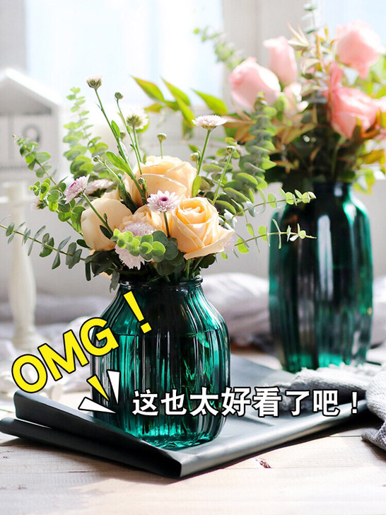 闲置ins风玻璃花瓶二件套装北欧风插花干花...