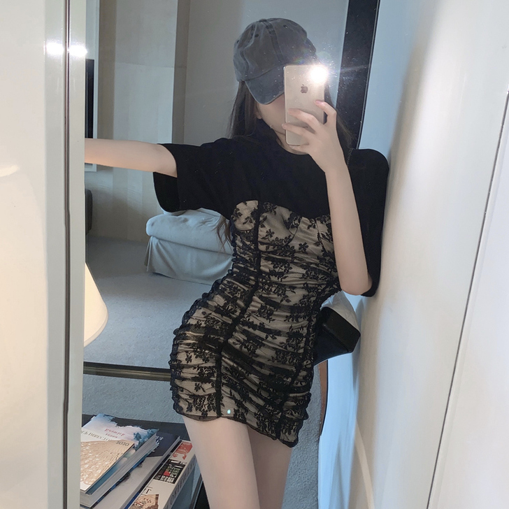 炸街ins连衣裙女小众收腰气质包臀短裙20...