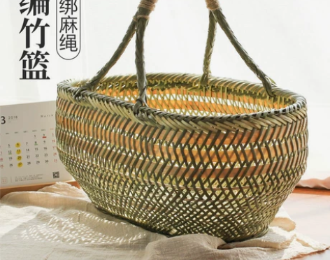 全新竹篮子 手工竹制品 手提菜篮蔬菜篮鸡蛋...