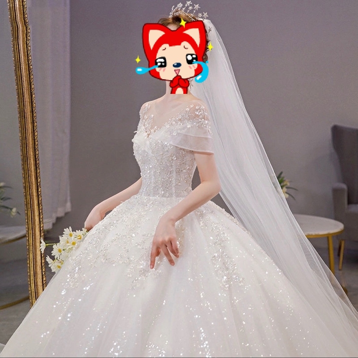 2021款高端大气一字肩婚纱 白色齐地款