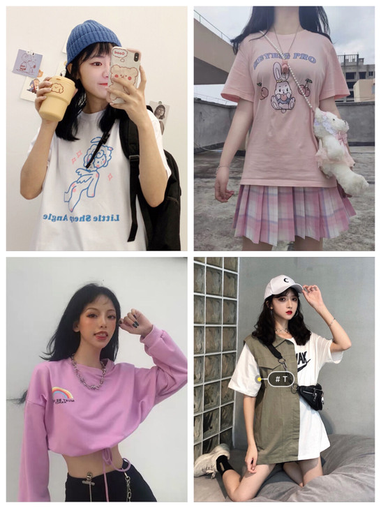 女生上衣夏季可爱印花拼接ins风