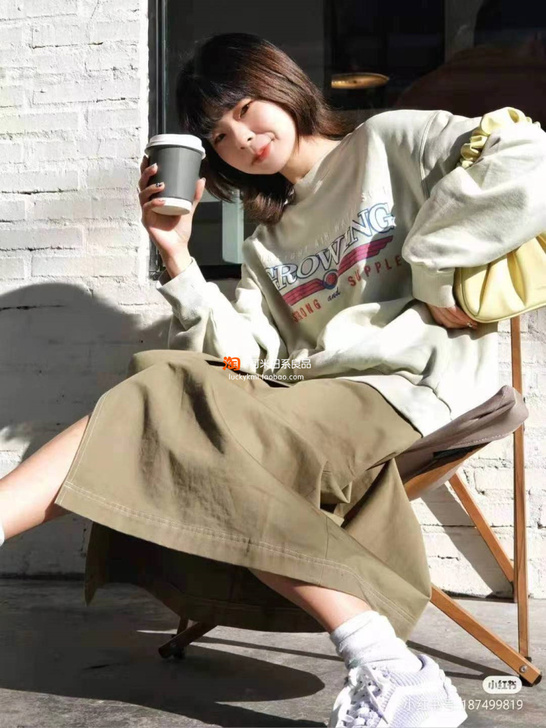 纯正2021春季孤品 明线前开衩工装风高腰...