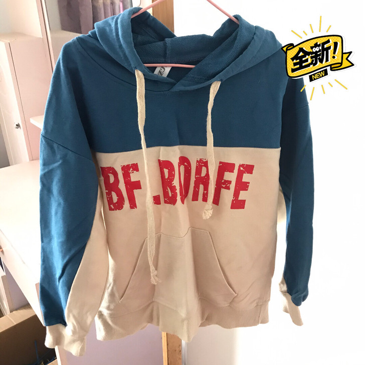 字母拼色连帽卫衣120码