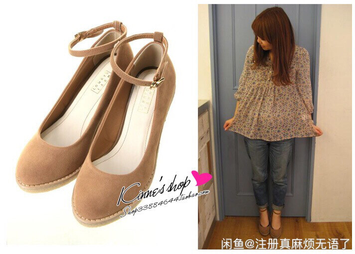 lomrys farm坡跟系带气质淑女单鞋...