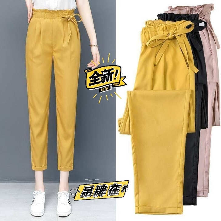 【全新夏季薄款洋气花苞腰裤子】女韩版宽松显...