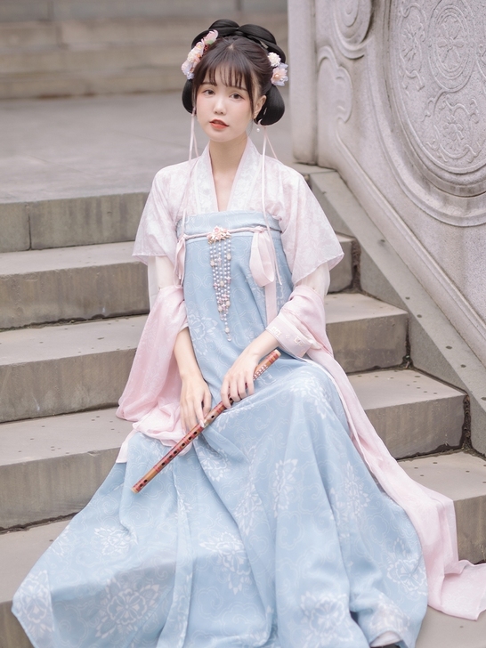 远山乔【乐坊司】对襟上衫印花半袖一片式下裙...