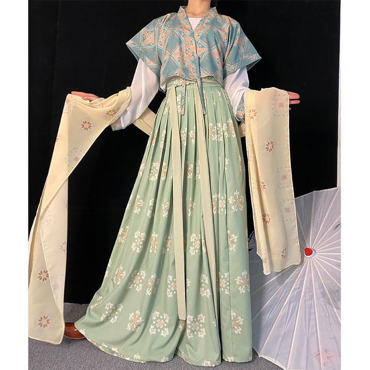 唐背子中国风汉服女唐制圆领对襟衫齐腰襦裙春...