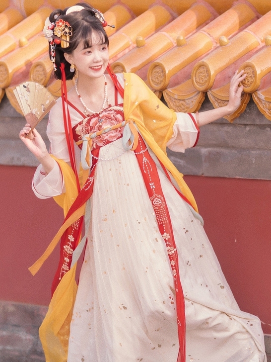 远山乔【游京】唐制汉服女夏 烫金一片式齐胸...