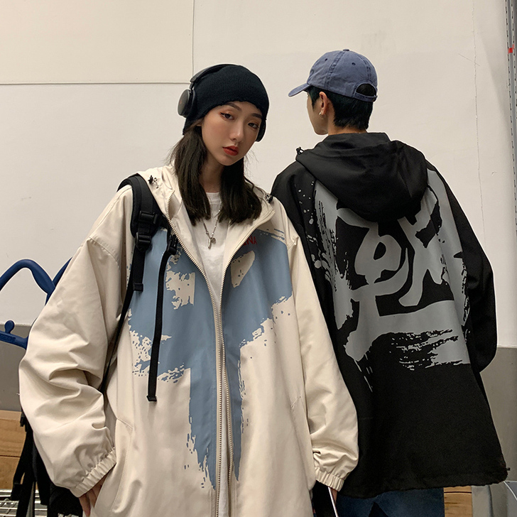 国潮炸街外套女春秋复古港味上衣韩版宽松情侣...