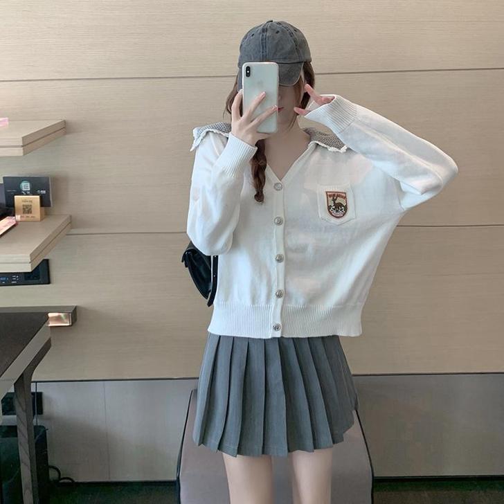 小心机设计感海军领针织开衫外套女韩版可爱学...