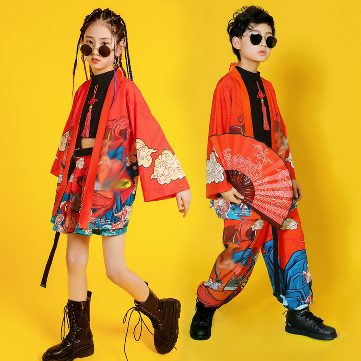 六一国潮爵士舞服装女童走秀中国风儿童街舞服...