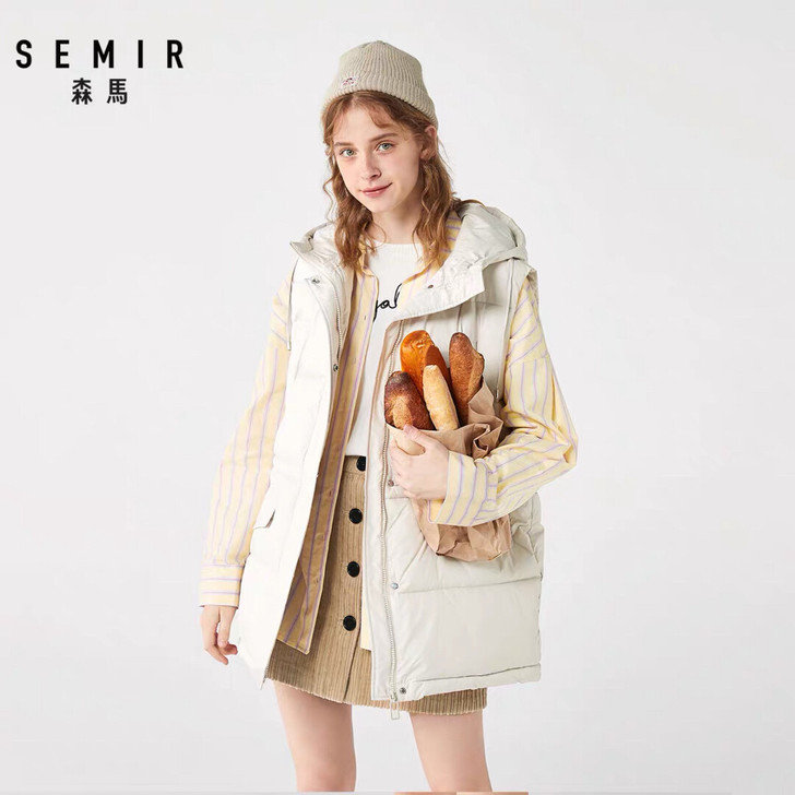 森马2019冬季新款连帽棉马甲女宽松坎肩外...