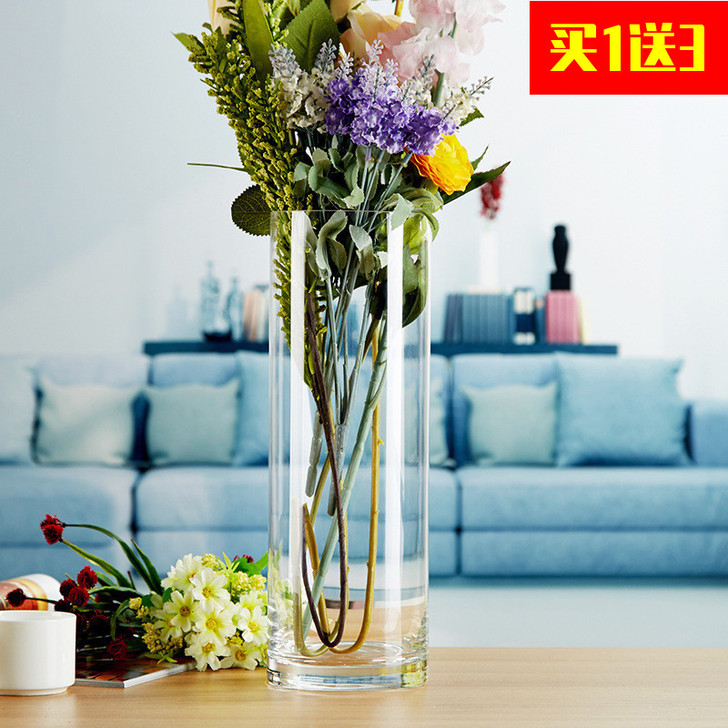 特大号透明玻璃摆件客厅干花水培插花北欧圆柱...