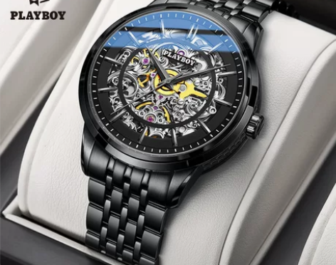 playboy 精钢镂空防水全自动机械表皮...