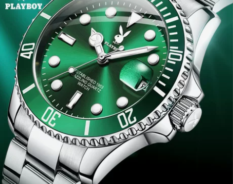 PLAYBOY花花公子时尚潮牌绿水鬼石英指...