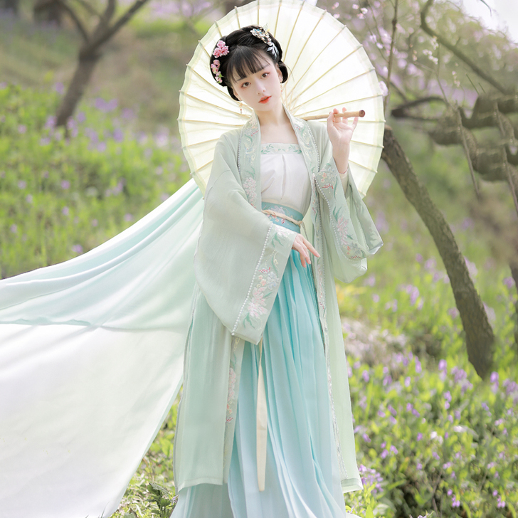原创设计晴川一树汉服女刺绣宋制薄款对襟长褙...