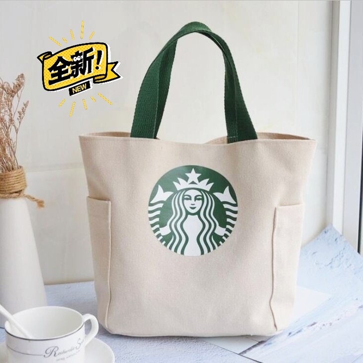 全新帆布手提包星巴克学生帆布包带饭包上班族...