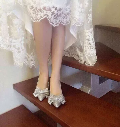 婚鞋闪亮银色5cm跟38码不磨脚 银色5c...
