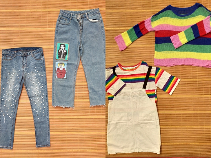 重工钉珠印花直筒裤彩虹条纹防晒衣