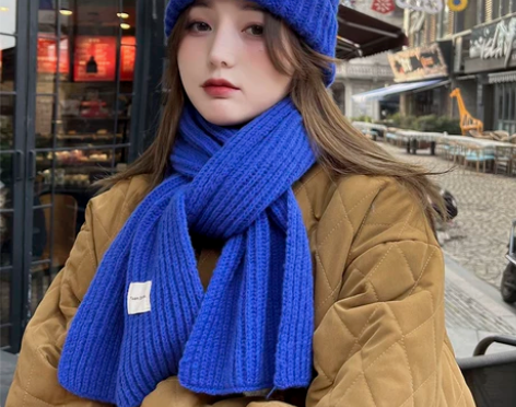 韩国新款ins纯色针织围巾女复古显白学生保...