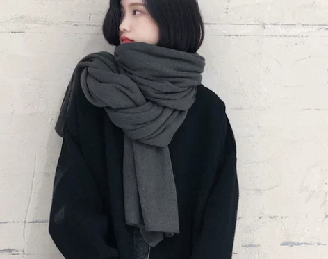 韩版纯色针织毛线围巾女秋冬季加厚保暖学生情...