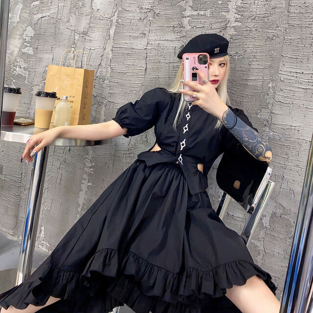 PINK院长原创暗黑裙子,黑色,尺码M,去...