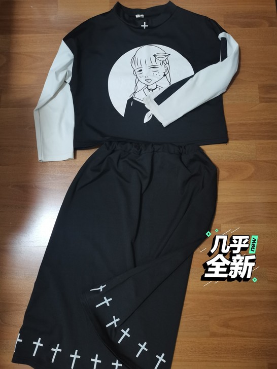 暗黑少女风暗黑女裙不良少女裙上衣裙子两件套...