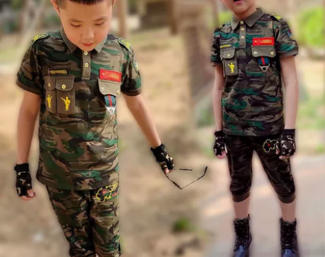 儿童迷彩服套装男童解放军小孩军人童装纯棉衣...
