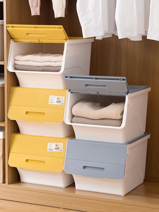 24L茶花前开式收纳箱斜口侧翻盖婴儿专用盒...