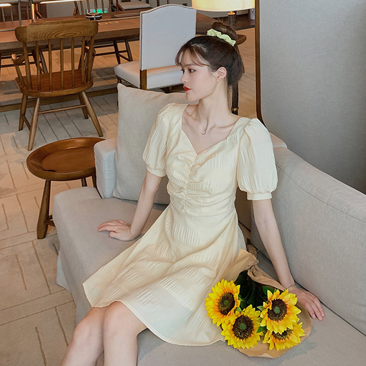 复古法式V领雪纺裙夏季2020新款气质连衣...