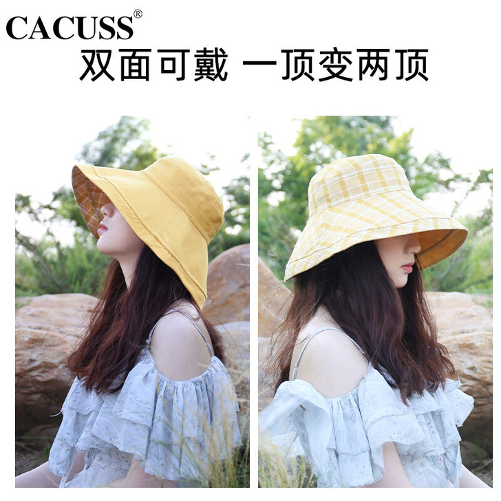 Cacuss大帽檐户外女时尚双面戴可折叠太...
