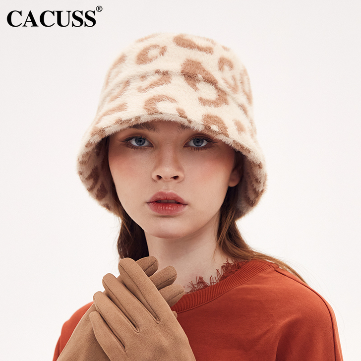 CACUSS帽子女秋冬季豹纹渔夫帽韩版潮百...