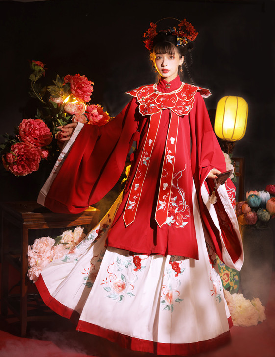 玉术原创汉服女花嫁明制汉服长衫齐腰褶裙斜襟...