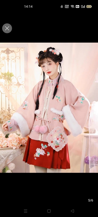 玉术汉服女花开兔原创汉元素加厚方领半袖披袄...