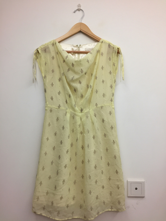 vintage 淡黄色 古着连衣裙 企鹅