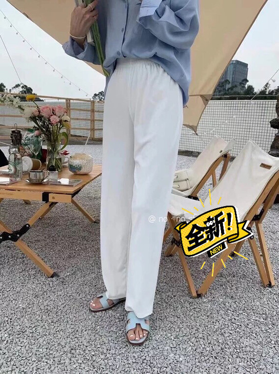 NONO韩版松紧腰身宽松阔腿裤女纯色净版休...