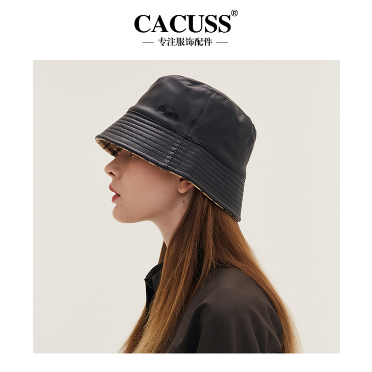 CACUSS皮帽子女春季百搭双面戴遮阳盆帽...