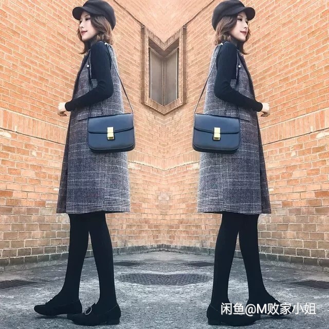 2019秋冬新款西装马甲女中长款韩版格子无...