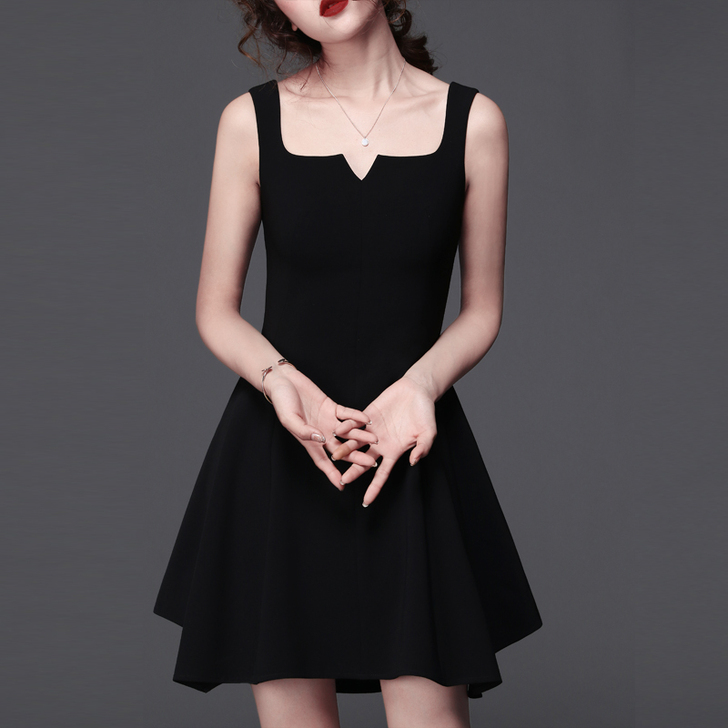 2017新款吊带连衣裙女夏复古高腰赫本风小...